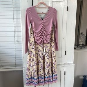 Adorable outfit. Floral skirt with pink top size medium.